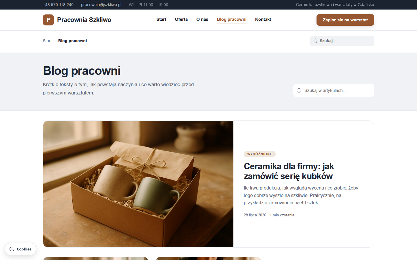 Listing bloga na stronie firmowej z wyróżnionym wpisem
