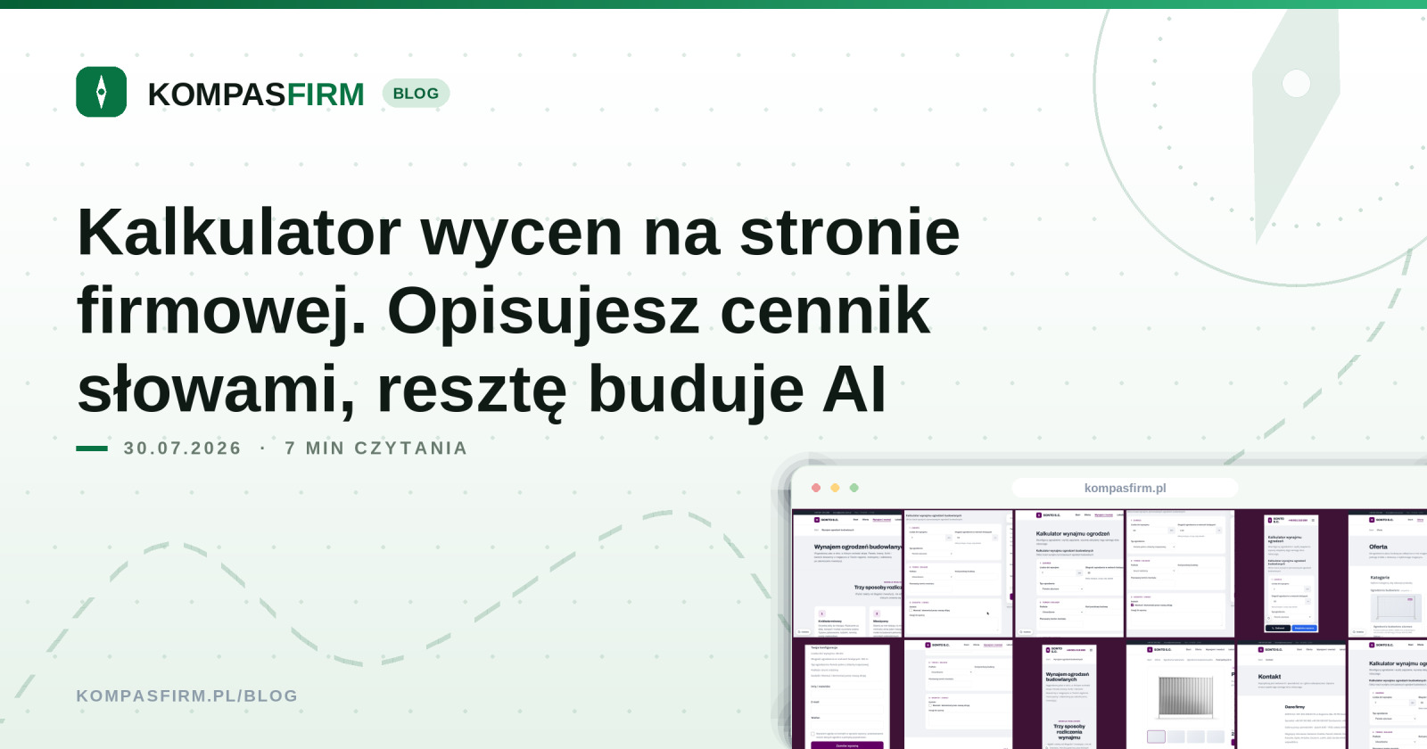 Kalkulator wycen na stronie firmowej. Opisujesz cennik słowami, resztę buduje AI