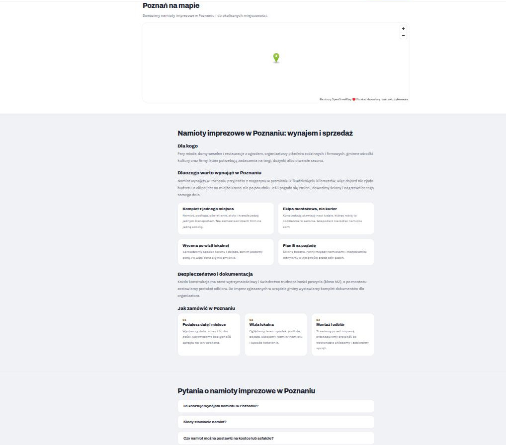 Unikalna treść podstrony drugiego miasta: własne sekcje, procedura zamówienia i lokalne FAQ