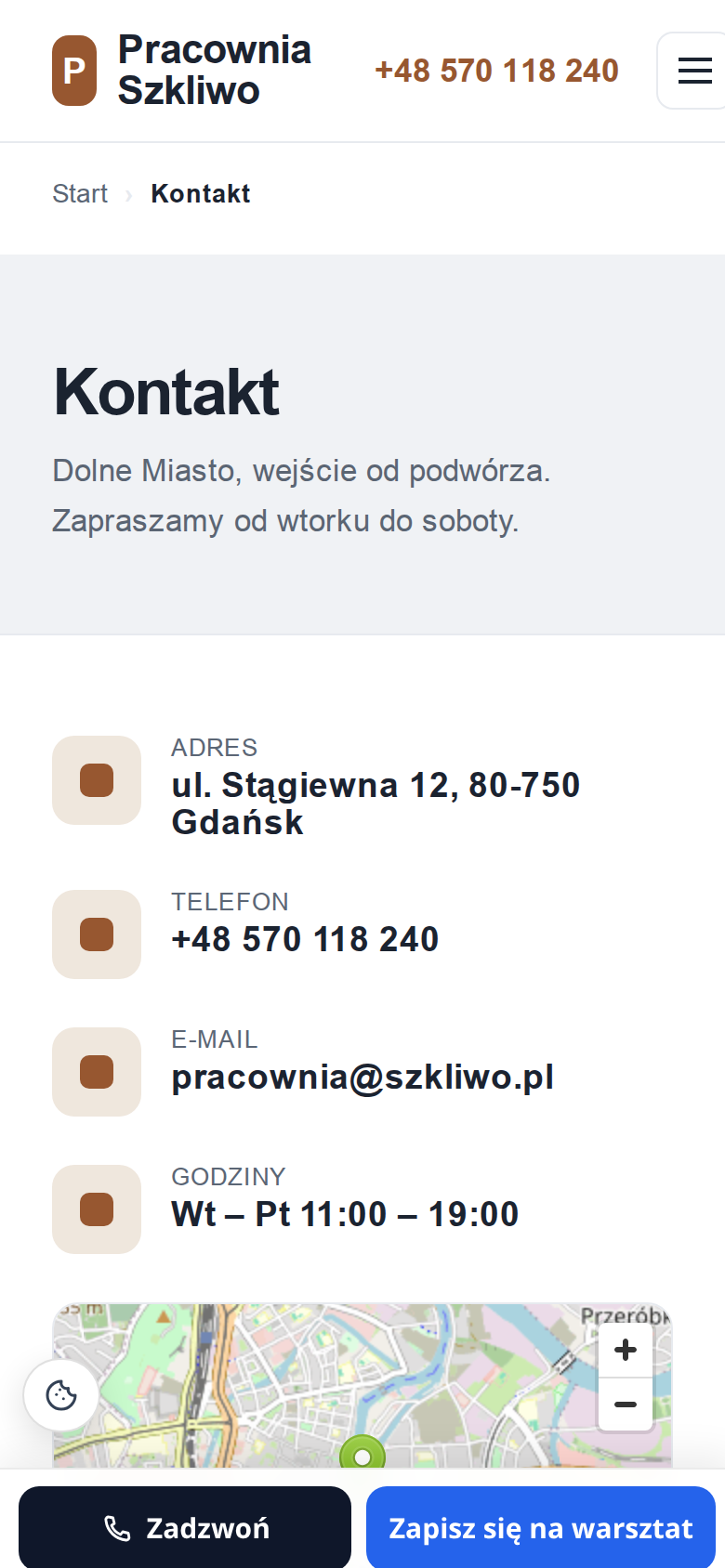 Widok formularza kontaktowego na telefonie