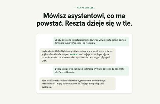Rozmowa z asystentem AI budującym stronę przez serwer MCP