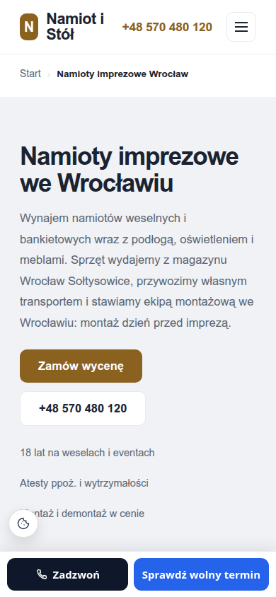 Podstrona lokalna na telefonie