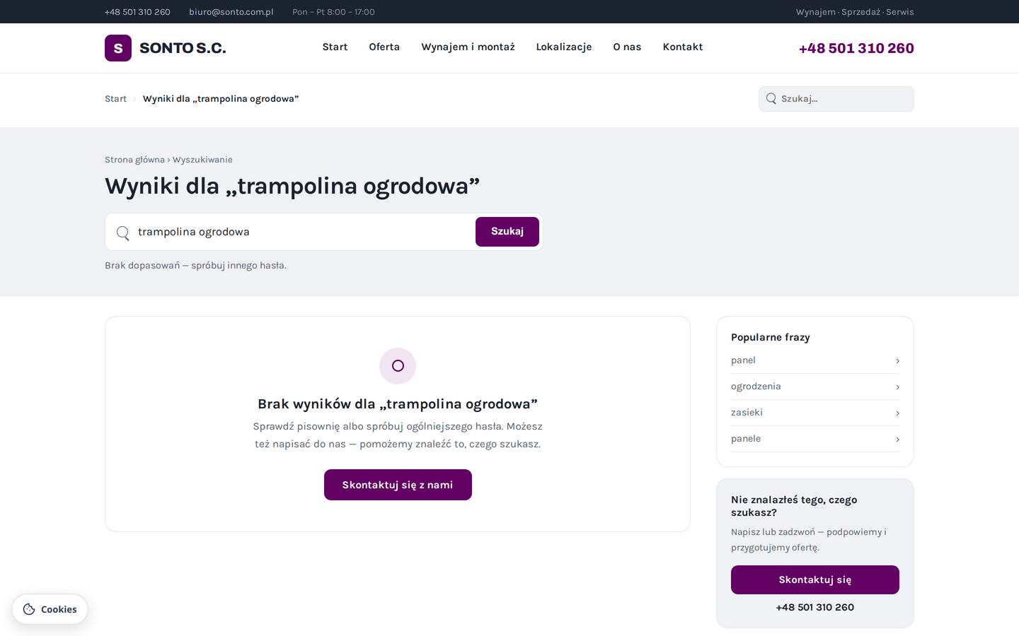 Wyniki dla frazy, której nie ma w ofercie: propozycje i zachęta do kontaktu