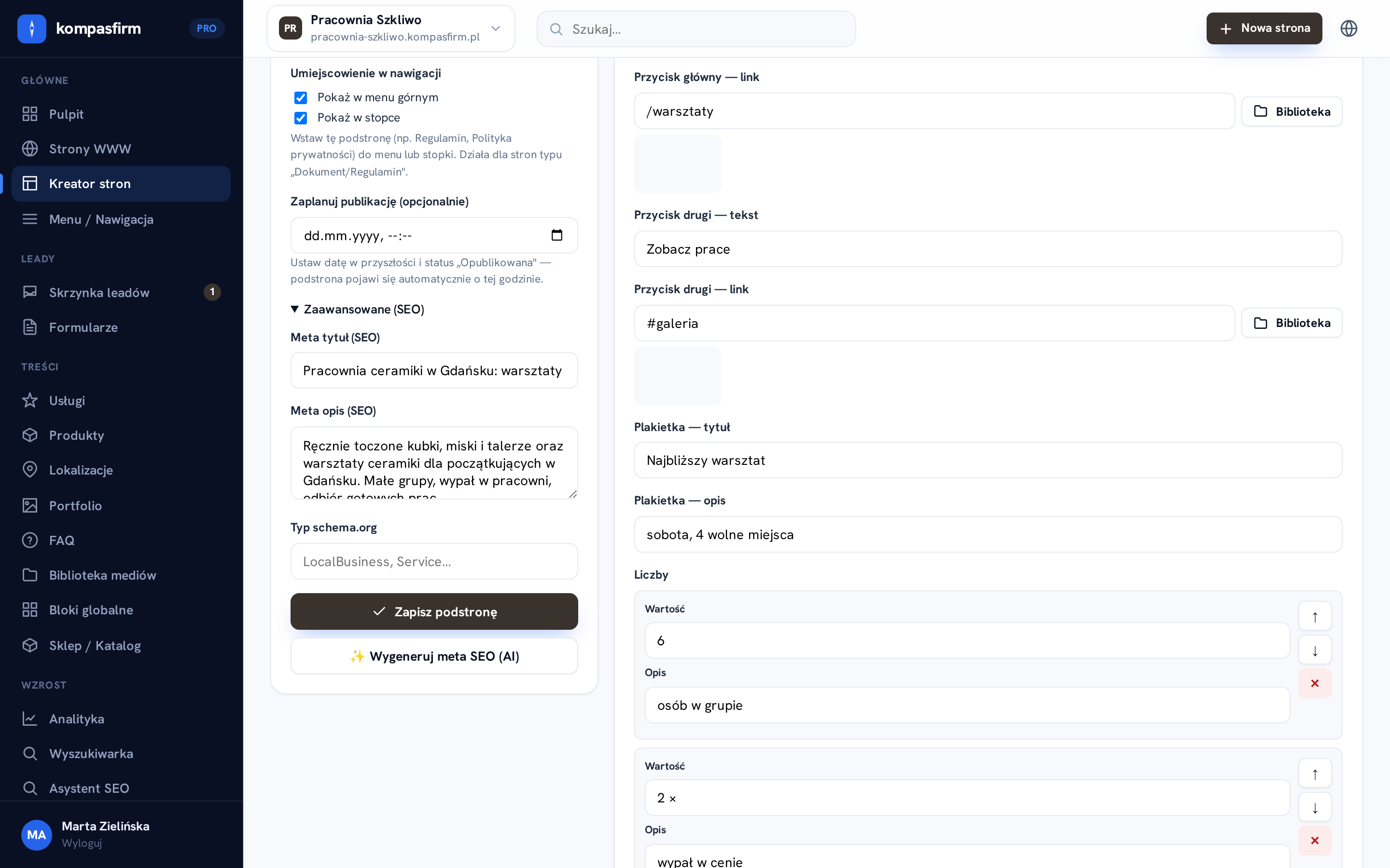 Pole typu schema.org w ustawieniach podstrony